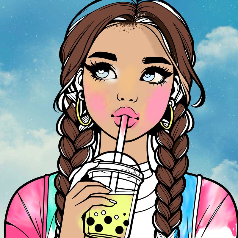 realistic girl with braided hair drinking boba