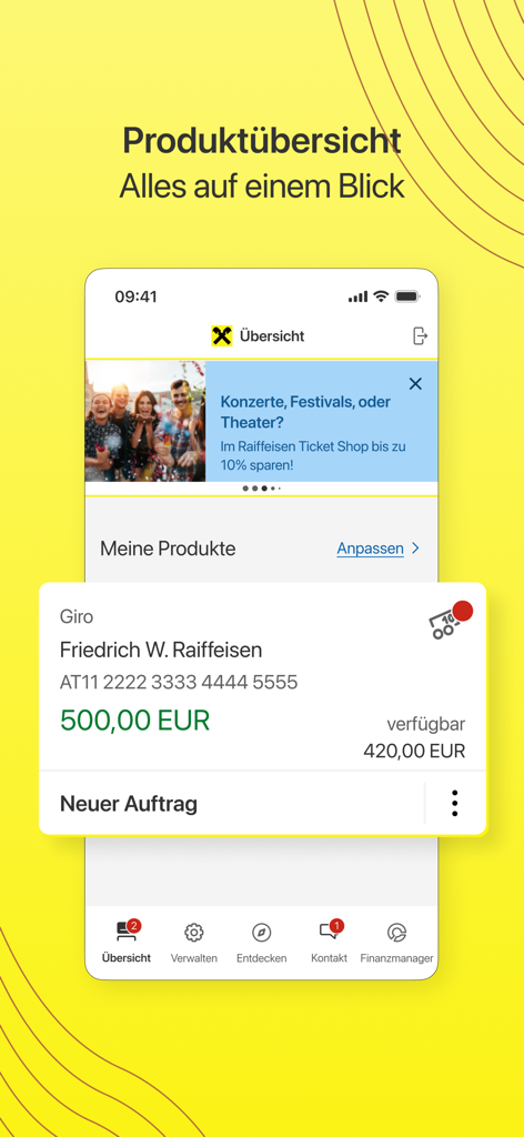 Mein ELBA-App - A mobile interface of the Mein ELBA-App showing a checking account balance and financial overview.