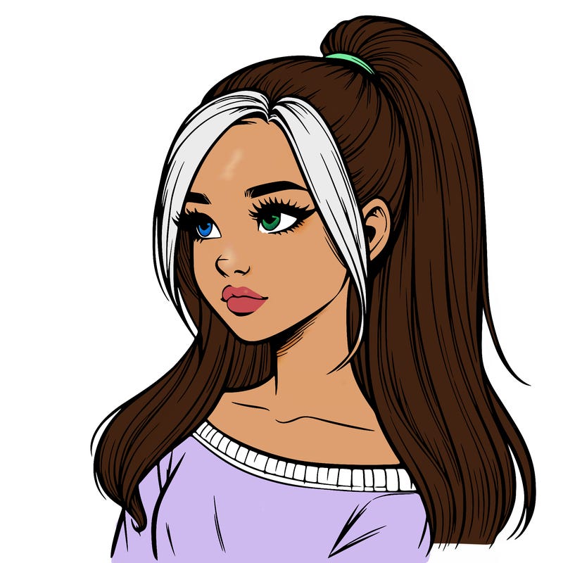 realistic girl with a high ponytail
