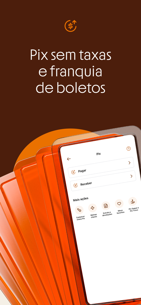 Smartphone screen showing the Inter Empresas app Pix interface for business payments and receipts with zero transaction fees