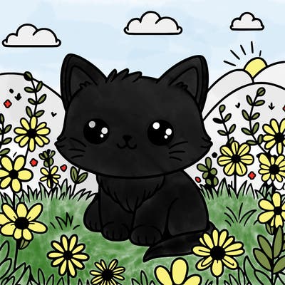 cute cat in flower field