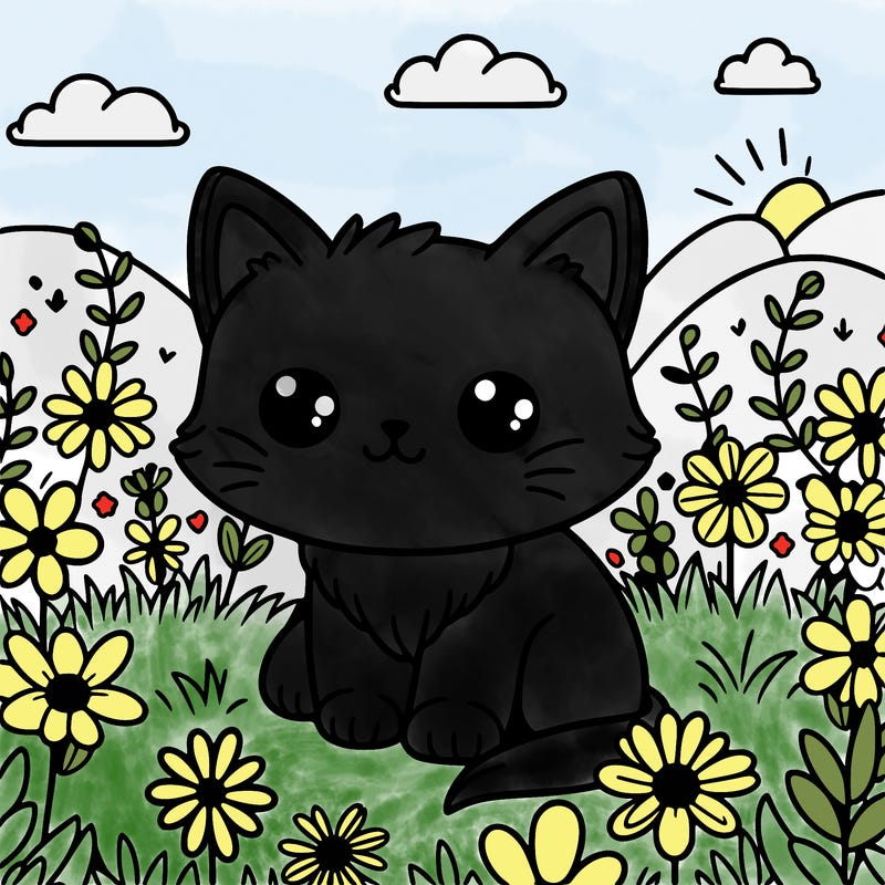 cute cat in flower field