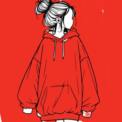 realistic girl with a oversized sweatshirt on and a bun