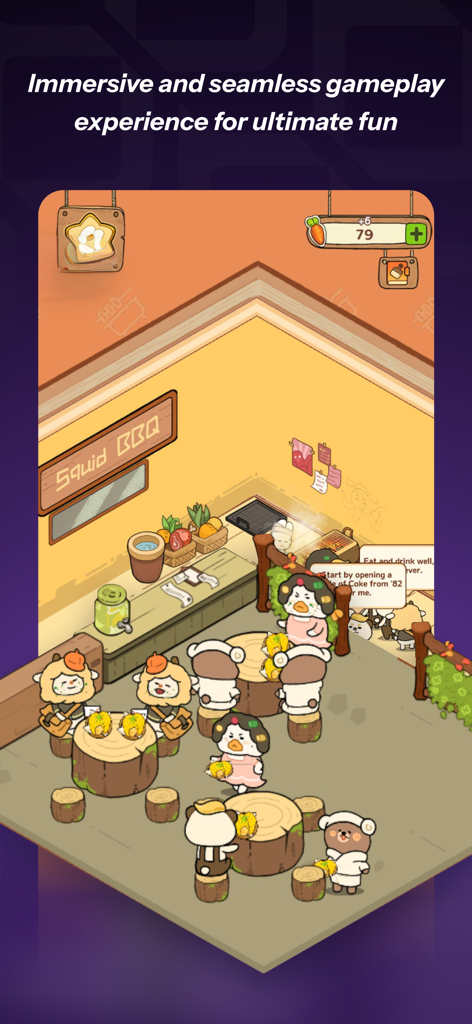 Screenshot dell'app Jolibox che mostra un simpatico gioco di simulazione di ristorante con animali.