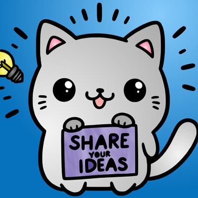 a cute cat saying share your ideas