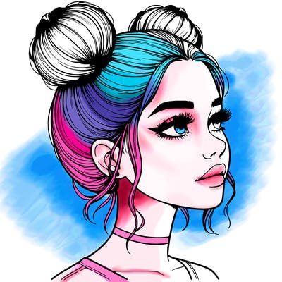 realistic girl with buns on the top of her head