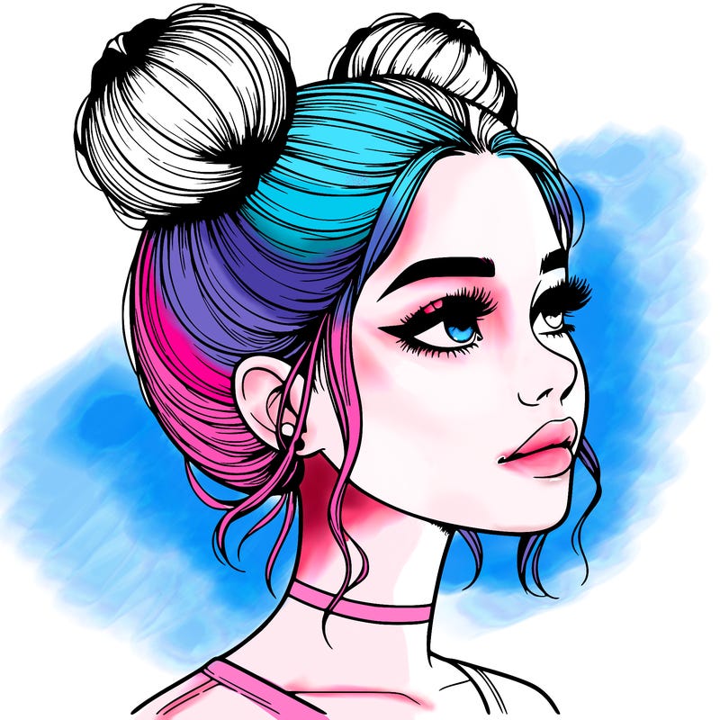 realistic girl with buns on the top of her head