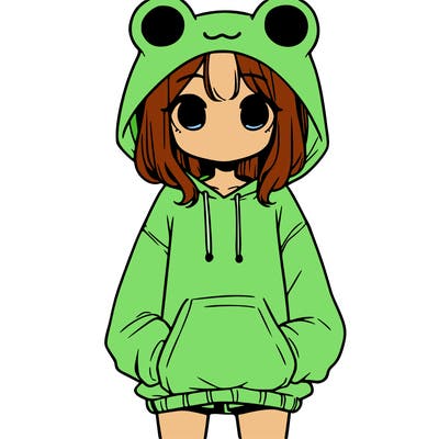 girl with baggy sweatshirt and frog hood
