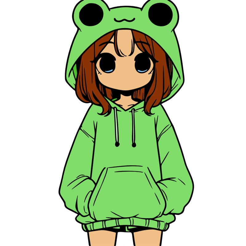 girl with baggy sweatshirt and frog hood