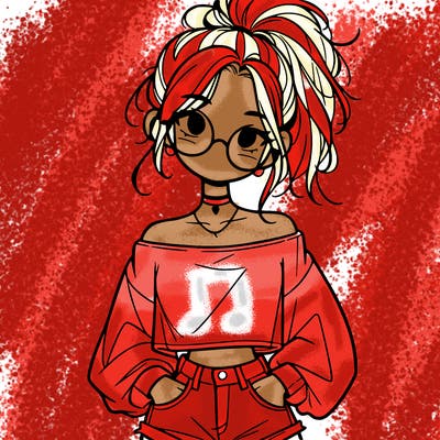 girl with a messy ponytail glasses a baggy crop top and jean shorts