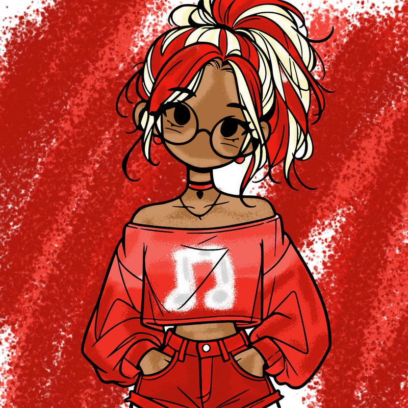 girl with a messy ponytail glasses a baggy crop top and jean shorts