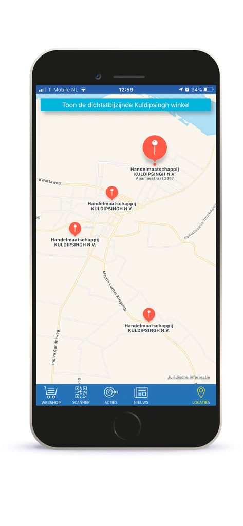 Map of Kuldipsingh store locations in the mobile app