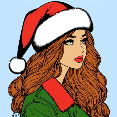 realistic girl in santa hat