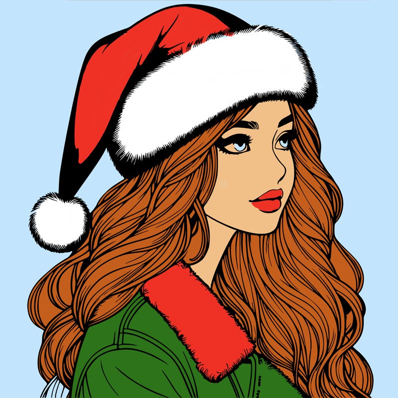 realistic girl in santa hat