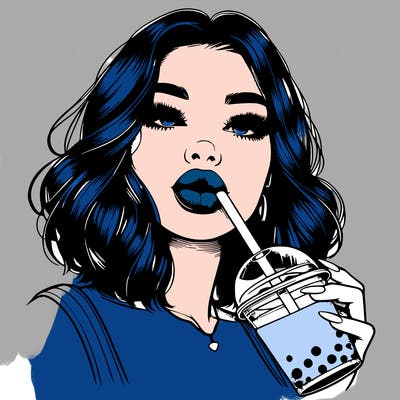 realistic girl with glossy lips holding boba
