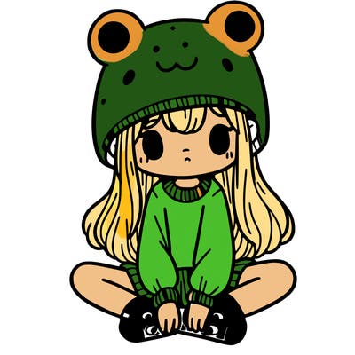 a girl wearing a frog hat and some frog socks