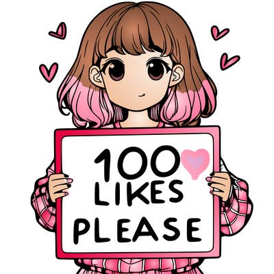 a girl holding a sign saying 100 likes please