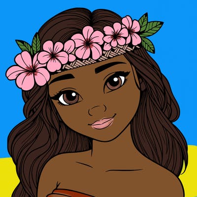 a realistic hawaiian girl with a head band of flowers on her head