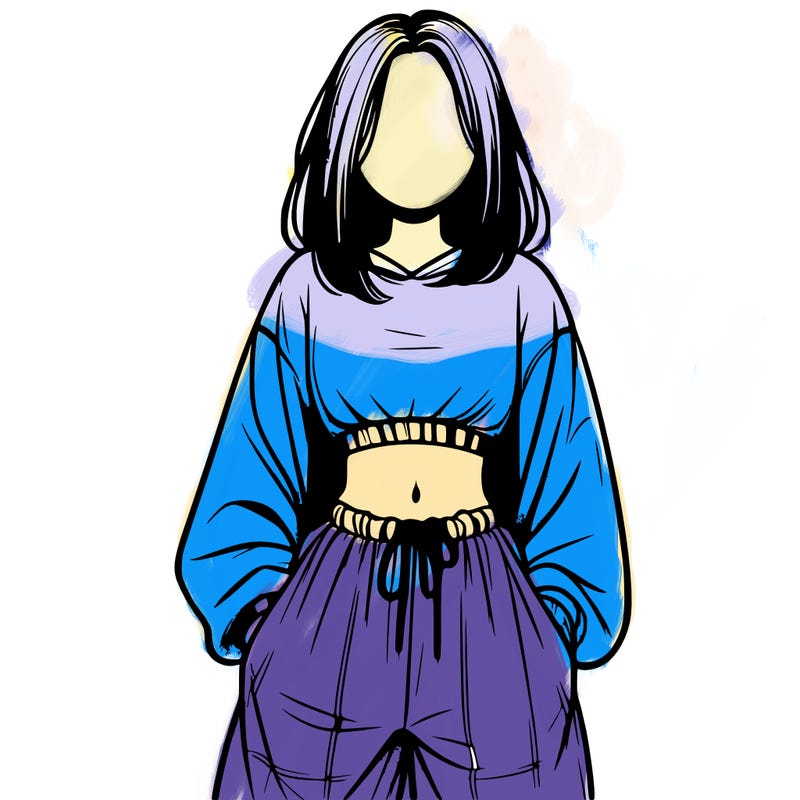 realistic girl faceless with baggy pants and a crop top
