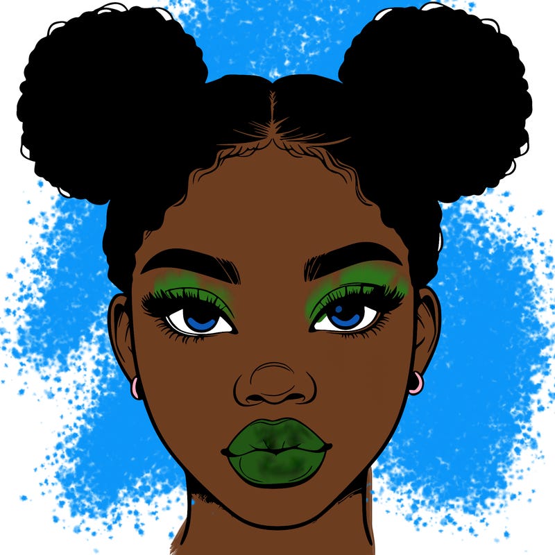 realistic black woman with two buns