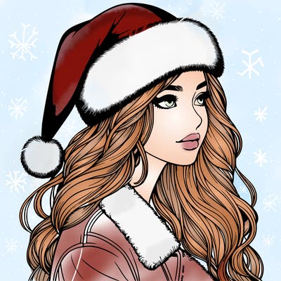 realistic girl in santa hat