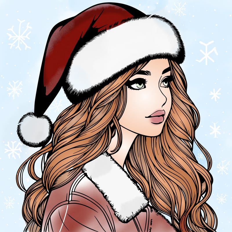 realistic girl in santa hat