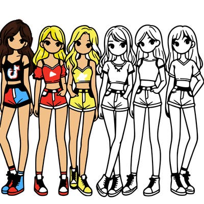 a group of girls wearing crop tops and shorts