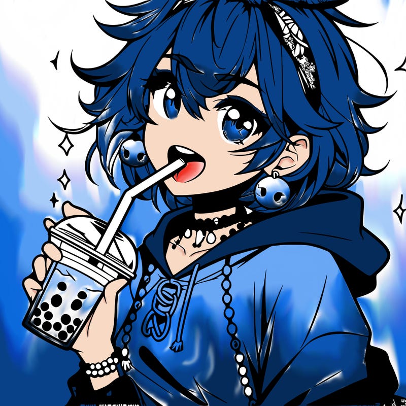 hot baddie anime girl drinking boba and biting the straw