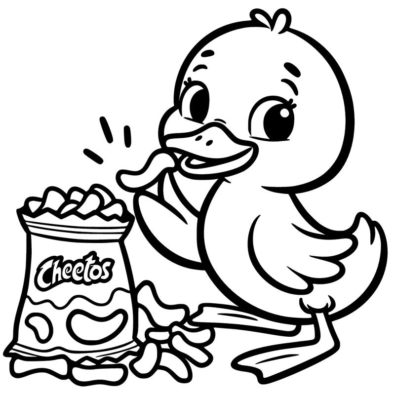 a duck eating cheetos