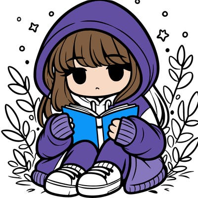 girl in oversized hoodie reading a book
