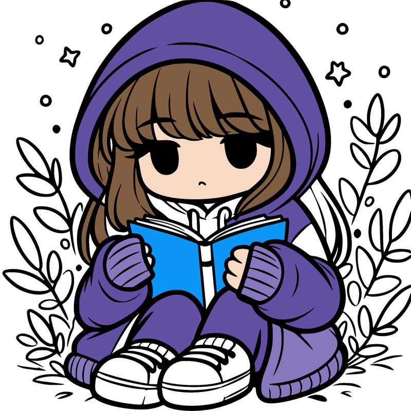 girl in oversized hoodie reading a book
