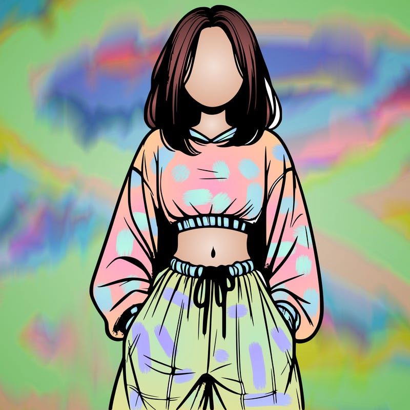 realistic girl faceless with baggy pants and a crop top