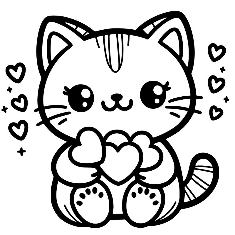 cute cat holding hearts