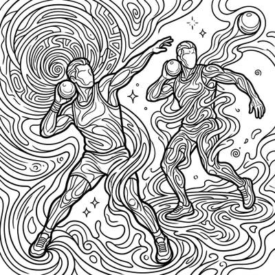Ignite your creativity with this unique coloring page featuring shot putters rendered in an electrifying psychedelic style. Immerse yourself in swirling patterns and dynamic athletic forms, ready for your artistic touch.