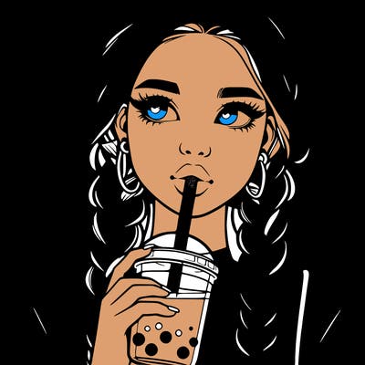 realistic girl with braided hair drinking boba