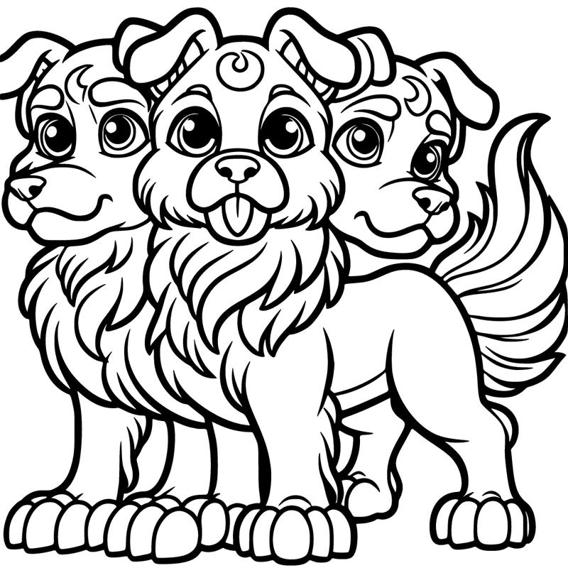 cerberus, three-headed dog, big eyes, full body