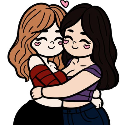 two females (pride month) hugging