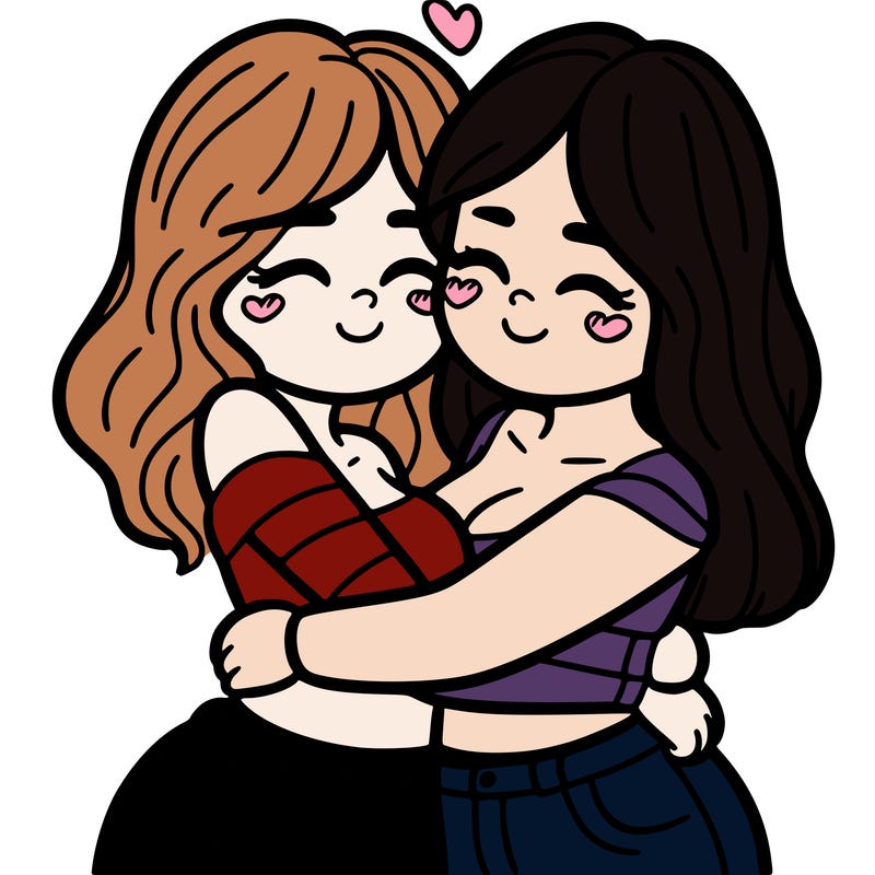 two females (pride month) hugging