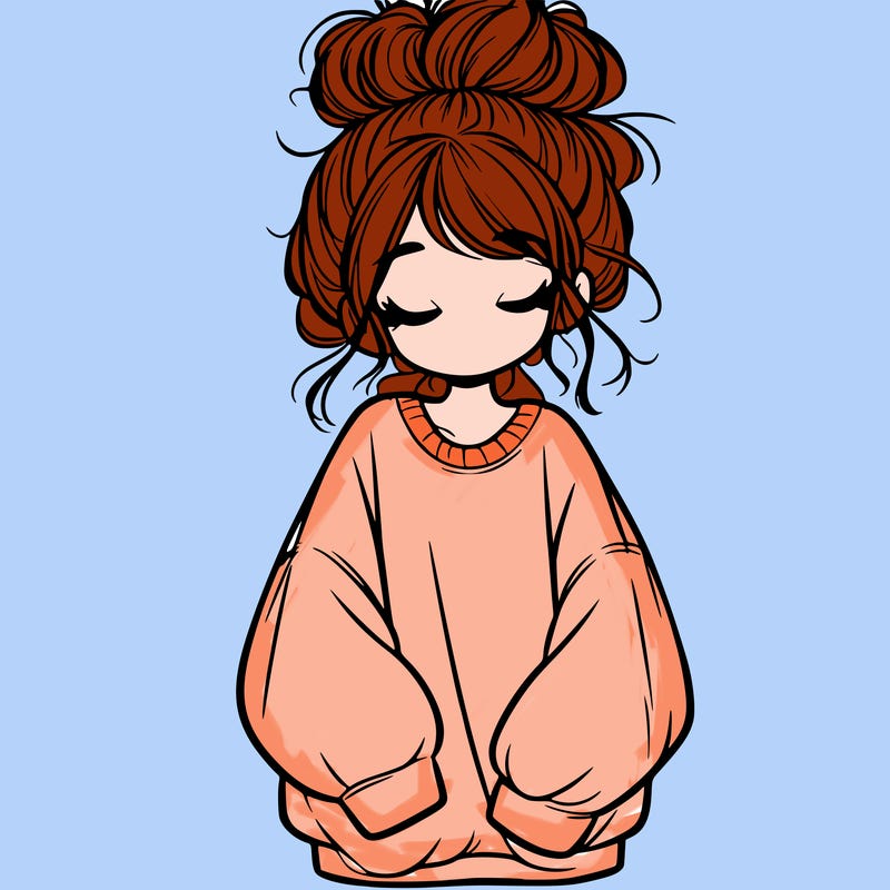 girl with baggy sweatshirt and messy bun