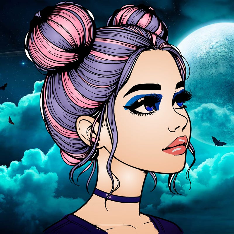 realistic girl with buns on the top of her head