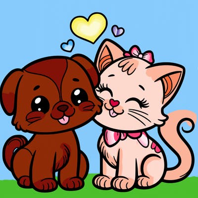cat with a dog and in love