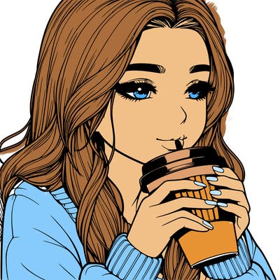 realistic girl drinking coffee