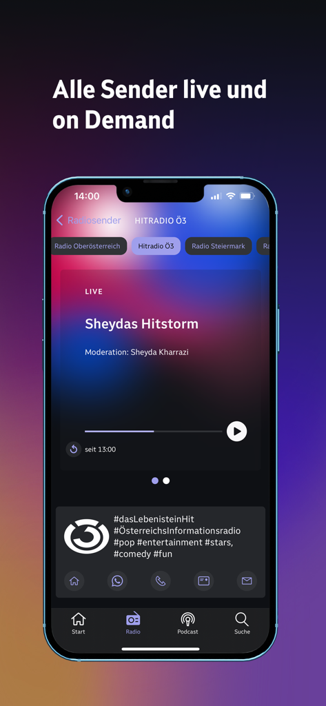 ORF Sound - ORF Sound mobile app interface displaying a live radio station player