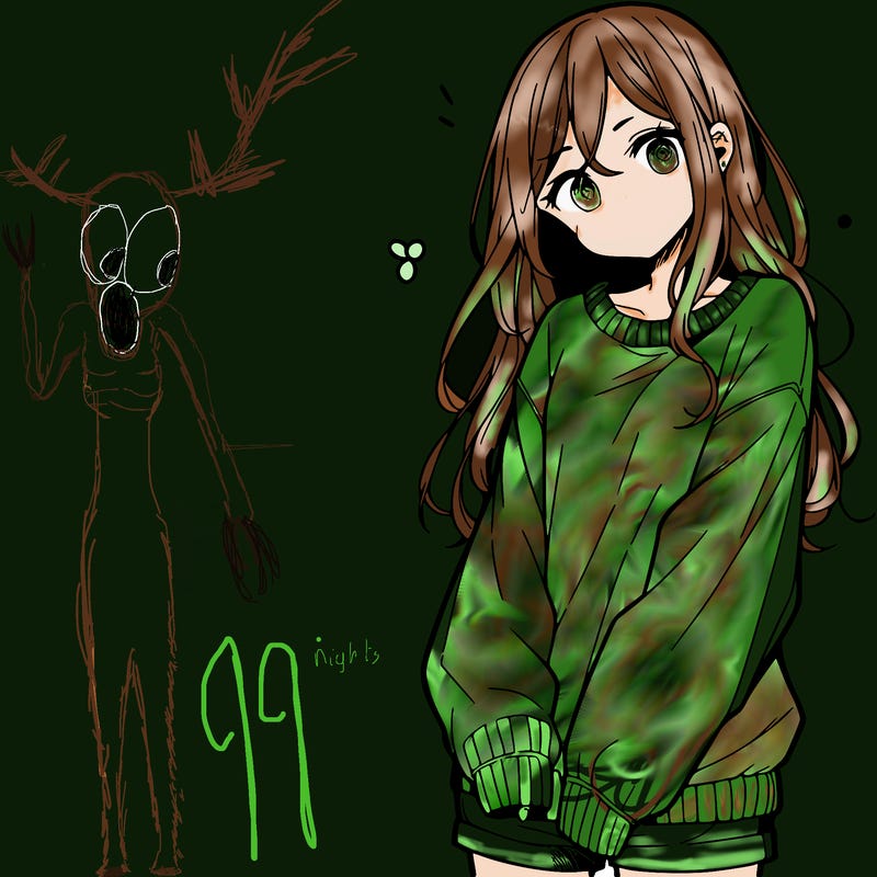 manga teen girl  in a sweater and baggy pants