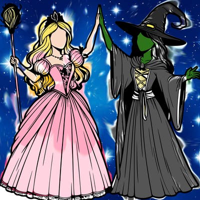 detailed realistic split of a princess and a witch