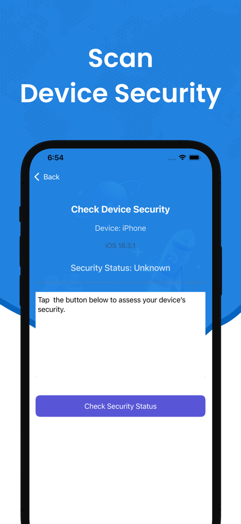 Seal VPN app screen for scanning and checking iPhone device security status.