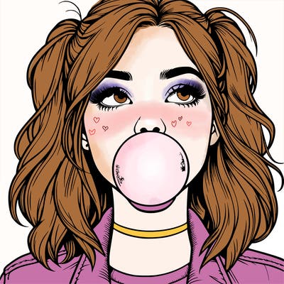 realististic girl blowing bubble -gum