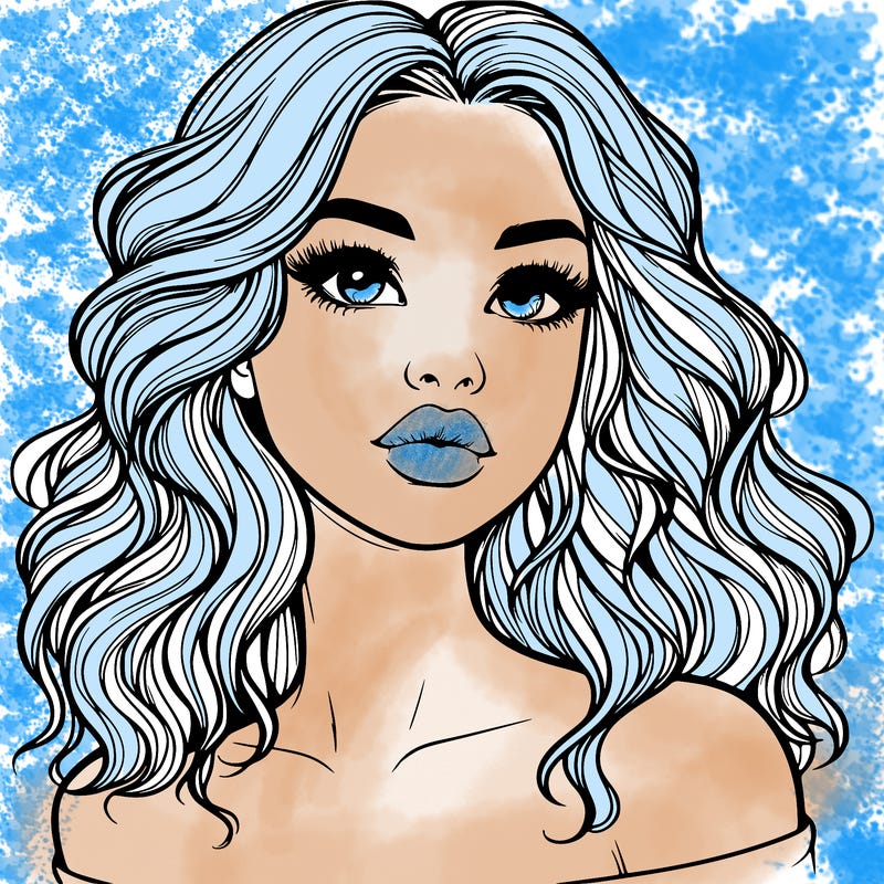 realistic girl with wavy hair and lips