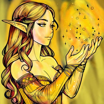 realistic elf girl doing magic