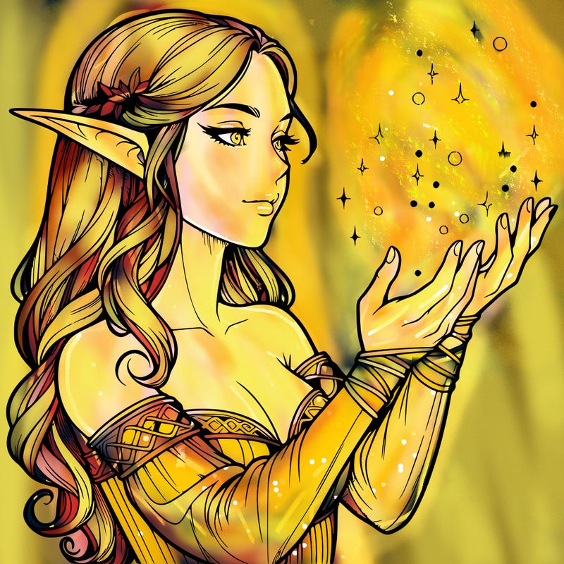 realistic elf girl doing magic